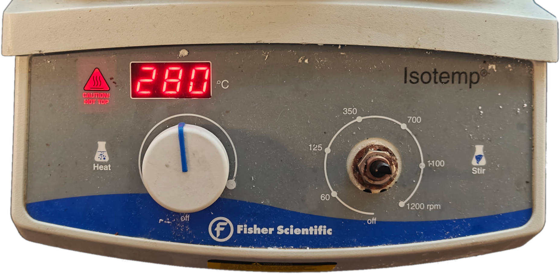 Front of a Fisher Scientific Isotemp hotplate stirrer of unknown model